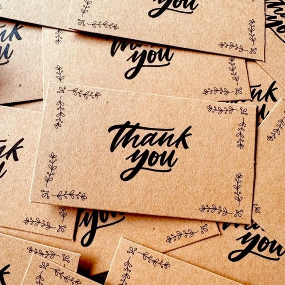 25 Kraft Paper Thank You Cards (2x3.5in)